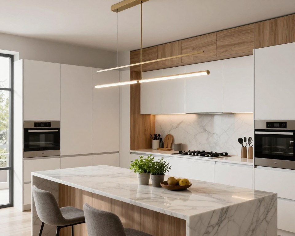 Modern kitchen design with statement lighting